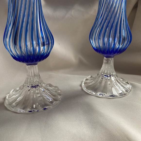 Cristal D'Arques Blue Vases Scalloped Footed Twist Stem 24% Lead Crystal France - Picture 5 of 8